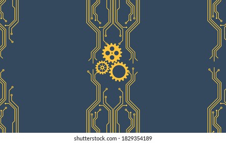 Abstract techno gear background with geometric colorful gear wheels. Space for gear text. Vector gears modern mechanism industrial concept. Technology gears background. Gears Vector illustration 
