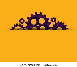 Abstract techno gear background with geometric colorful gear wheels. Space for gear text. Vector gears modern mechanism industrial concept. Technology gears background. Gears Vector illustration 