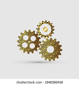 Abstract techno gear background with geometric colorful gear wheels. Space for gear text. Vector gears modern mechanism industrial concept. Technology gears background. Gears Vector illustration 