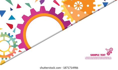 Abstract techno gear background with geometric colorful gear wheels. Space for gear text. Vector gears modern mechanism industrial concept. Technology gears background. Gears Vector illustration 