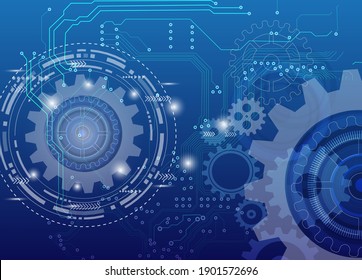 Abstract techno gear background with geometric colorful gear wheels. Space for gear text. Vector gears modern mechanism industrial concept. Technology gears background. Gears Vector illustration 