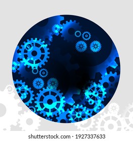 Abstract techno gear background with geometric colorful gear wheels. Space for gear text. Vector gears modern mechanism industrial concept. Technology gears background. Gears Vector illustration 