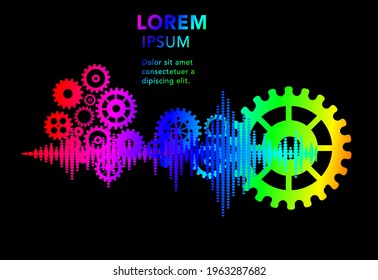 Abstract techno gear background with geometric colorful gear wheels. Space for gear text. Vector gears modern mechanism industrial concept. Technology gears background. Gears Vector illustration 