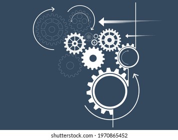 Abstract techno gear background with geometric colorful gear wheels. Space for gear text. Vector gears modern mechanism industrial concept. Technology gears background. Gears Vector illustration 