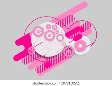Abstract techno gear background with geometric colorful gear wheels. Space for gear text. Vector gears modern mechanism industrial concept. Technology gears background. Gears Vector illustration 