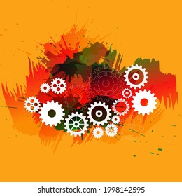 Resumen del fondo del engranaje técnico con ruedas geométricas de engranajes de colores. Espacio para el texto del engranaje. El vector utiliza el concepto industrial del mecanismo moderno. Fondo de la tecnología. Ilustración del vector de engranajes 