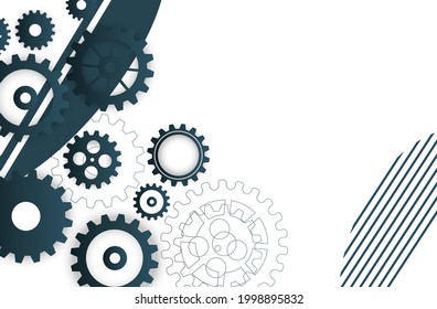 Abstract techno gear background with geometric colorful gear wheels. Space for gear text. Vector gears modern mechanism industrial concept. Technology gears background. Gears Vector illustration 