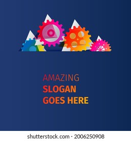 Abstract techno gear background with geometric colorful gear wheels. Space for gear text. Vector gears modern mechanism industrial concept. Technology gears background. Gears Vector illustration 