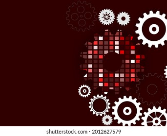 Abstract techno gear background with geometric colorful gear wheels. Space for gear text. Vector gears modern mechanism industrial concept. Technology gears background. Gears Vector illustration 