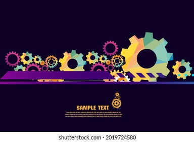 Abstract techno gear background with geometric colorful gear wheels. Space for gear text. Vector gears modern mechanism industrial concept. Technology gears background. Gears Vector illustration 