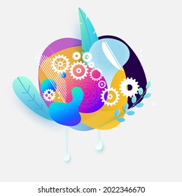 Abstract techno gear background with geometric colorful gear wheels. Space for gear text. Vector gears modern mechanism industrial concept. Technology gears background. Gears Vector illustration 