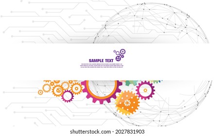 Abstract techno gear background with geometric colorful gear wheels. Space for gear text. Vector gears modern mechanism industrial concept. Technology gears background. Gears Vector illustration 
