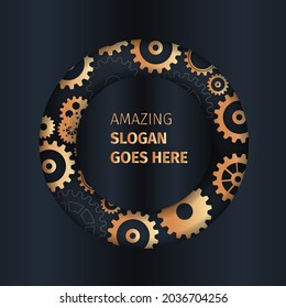 Abstract techno gear background with geometric colorful gear wheels. Space for gear text. Vector gears modern mechanism industrial concept. Technology gears background. Gears Vector illustration 