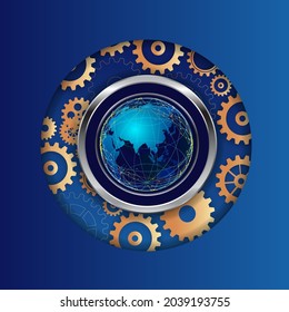 Abstract techno gear background with geometric colorful gear wheels. Space for gear text. Vector gears modern mechanism industrial concept. Technology gears background. Gears Vector illustration 