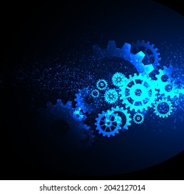 Abstract techno gear background with geometric colorful gear wheels. Space for gear text. Vector gears modern mechanism industrial concept. Technology gears background. Gears Vector illustration 