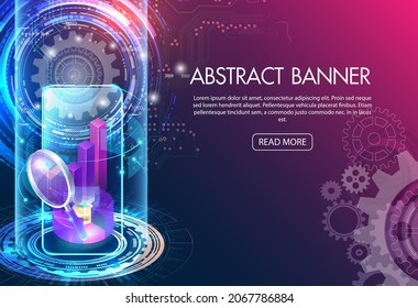 Abstract techno gear background with geometric colorful gear wheels. Space for gear text. Vector gears modern mechanism industrial concept. Technology gears background. Gears Vector illustration 