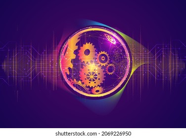 Abstract techno gear background with geometric colorful gear wheels. Space for gear text. Vector gears modern mechanism industrial concept. Technology gears background. Gears Vector illustration 