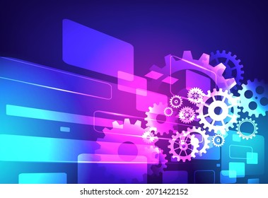 Resumen del fondo del engranaje técnico con ruedas geométricas de engranajes de colores. Espacio para el texto del engranaje. El vector utiliza el concepto industrial del mecanismo moderno. Fondo de la tecnología. Ilustración del vector de engranajes 