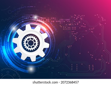 Abstract techno gear background with geometric colorful gear wheels. Space for gear text. Vector gears modern mechanism industrial concept. Technology gears background. Gears Vector illustration 