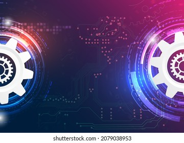 Abstract techno gear background with geometric colorful gear wheels. Space for gear text. Vector gears modern mechanism industrial concept. Technology gears background. Gears Vector illustration 