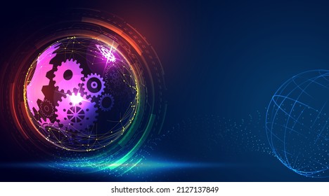 Abstract techno gear background with geometric colorful gear wheels. Space for gear text. Vector gears modern mechanism industrial concept. Technology gears background. Gears Vector illustration 