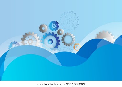 Abstract techno gear background with geometric colorful gear wheels. Space for gear text. Vector gears modern mechanism industrial concept. Technology gears background. Gears Vector illustration 