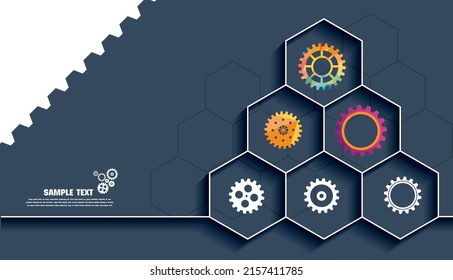 Resumen del fondo del engranaje técnico con ruedas geométricas de engranajes de colores. Espacio para el texto del engranaje. El vector utiliza el concepto industrial del mecanismo moderno. Fondo de la tecnología. Ilustración del vector de engranajes 