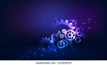 Abstract techno gear background with geometric colorful gear wheels. Space for gear text. Vector gears modern mechanism industrial concept. Technology gears background. Gears Vector illustration 