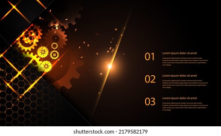 Abstract techno gear background with geometric colorful gear wheels. Space for gear text. Vector gears modern mechanism industrial concept. Technology gears background. Gears Vector illustration 