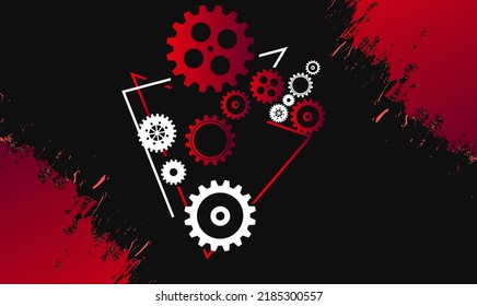 Abstract techno gear background with geometric colorful gear wheels. Space for gear text. Vector gears modern mechanism industrial concept. Technology gears background. Gears Vector illustration 