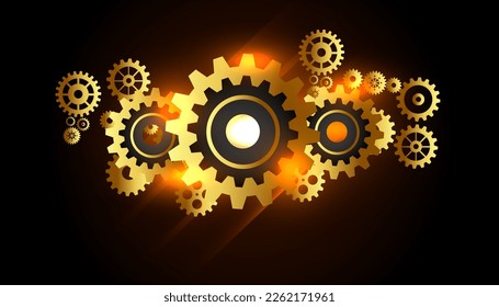 Abstract techno gear background with geometric colorful gear wheels. Space for gear text. Vector gears modern mechanism industrial concept. Technology gears background. Gears Vector illustration 