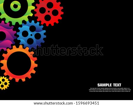 Abstract techno gear background with geometric colorful gear wheels. Space for gear text. Vector gears modern mechanism industrial concept. Technology gears background. Gears Vector illustration 