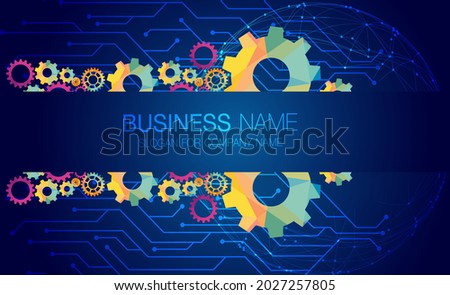 Abstract techno gear background with geometric colorful gear wheels. Space for gear text. Vector gears modern mechanism industrial concept. Technology gears background. Gears Vector illustration 