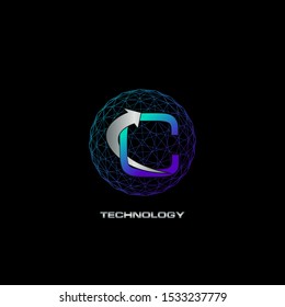 Abstract Techno Letter C logo icon circle line polygon vector design concept for business technology or more brands.