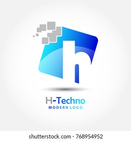 Abstract techno letter H logo for electronic and technology company