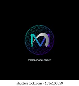 Abstract Techno Letter M logo icon circle line polygon vector design concept for business technology or more brands.