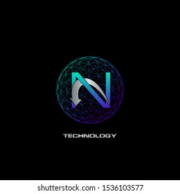 Abstract Techno Letter N logo icon circle line polygon vector design concept for business technology or more brands.