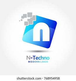 Abstract techno letter N logo for electronic and technology company