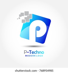 Abstract techno letter P logo for electronic and technology company