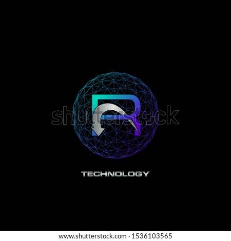 Abstract Techno Letter R logo icon circle line polygon vector design concept for business technology or more brands.