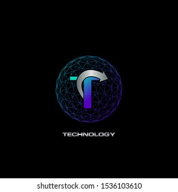 Abstract Techno Letter T logo icon circle line polygon vector design concept for business technology or more brands.