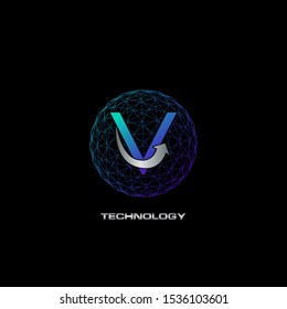 Abstract Techno Letter V logo icon circle line polygon vector design concept for business technology or more brands.