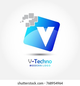 Abstract techno letter V logo for electronic and technology company