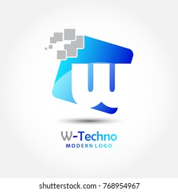 Abstract techno letter W logo for electronic and technology company