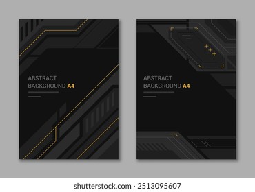 Abstractas conjunto de fondos de contorno techno para la Vertical A4. Cubierta de folleto geométrica moderna monocromática.