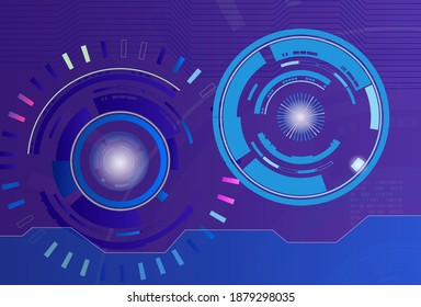Abstraktes Techno-Vektordesign und bunter Ornament auf blauem Hintergrund