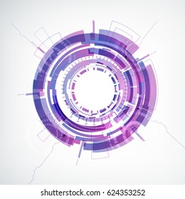 Fondo blanco de tecnología abstracta con forma redonda de color en la ilustración vectorial plana intermedia
