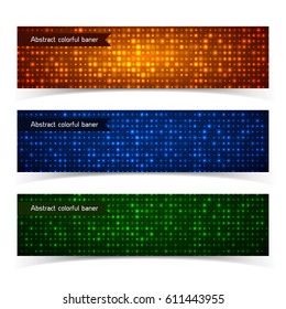 Abstract technologic colorful horizontal banners with orange blue and green illuminated lights vector illustration