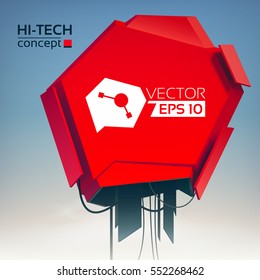 Abstract technologic design concept with futuristic red metal construction in hi-tech style on light background vector illustration
