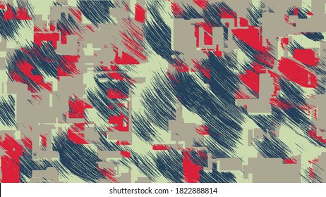 Abstract technological background, artistic dark brush strokes and geometric lines. Canvas texture, smoke effect, industrial theme with red accents